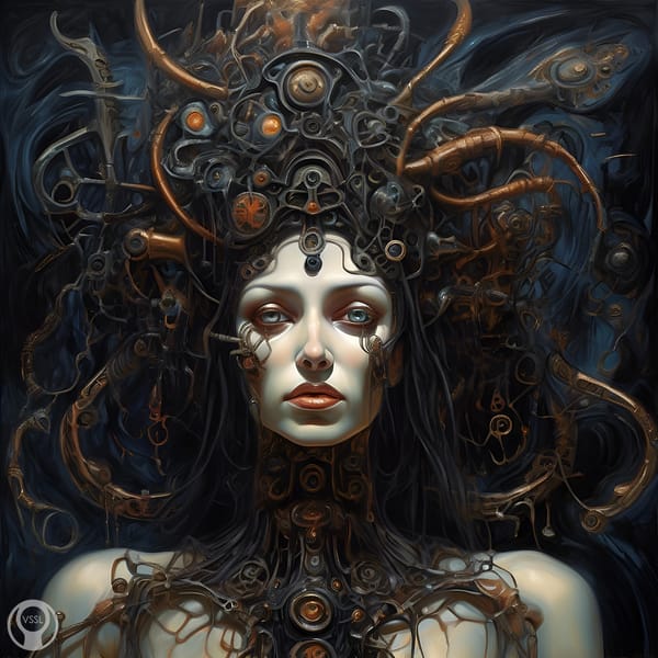 The Goddess Astarte depicted as a female figure in a hyperintricate close-up biomechanical portrait